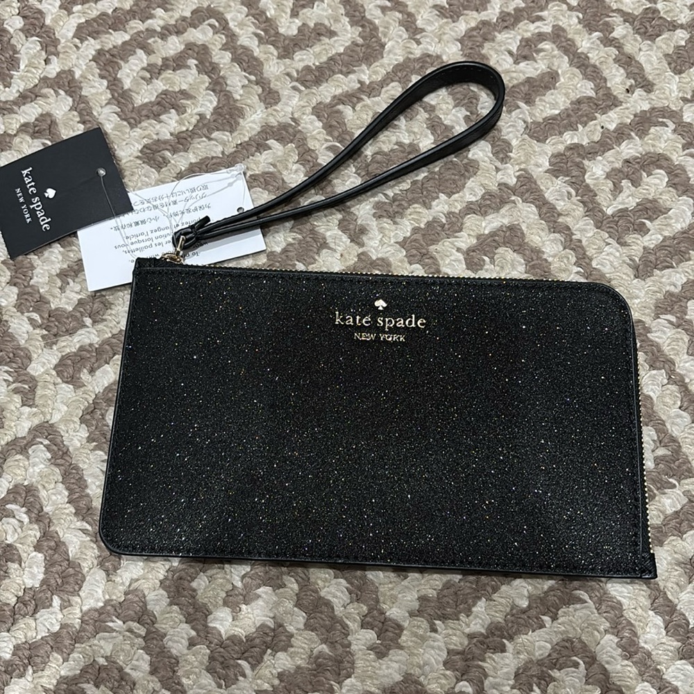 Kate Spade Black Glitter Wristlet - NEW with Tags